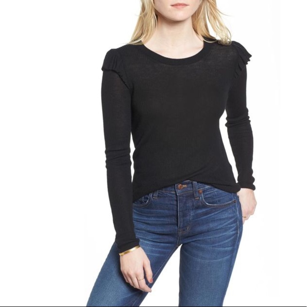 Madewell black long sleeve T with ruffle sleeves